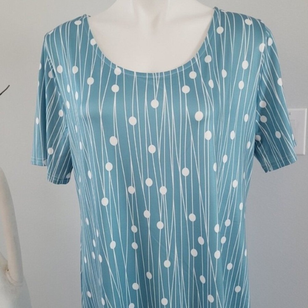 Blue Geometric Polka‎ Dot Print Short Sleeve Scoop Neck Maxi Shift Dress XL